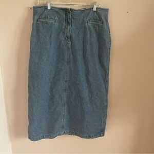 Christopher & Banks Denim Blue Midi Skirt Size 16 Front Zip Pockets